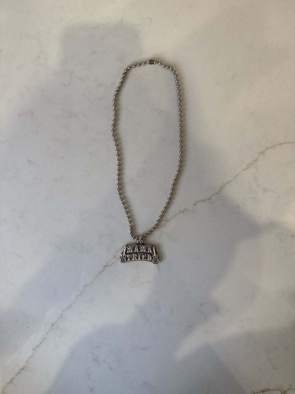 Junk Gypsy Mama Tried Silver Tone Ball Chain Necklace